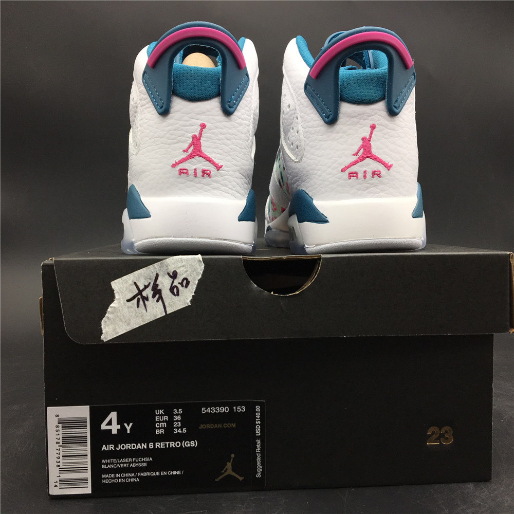 Air Jordan 6 Retro White Laser Fuchsia Green Abyss 543390 153