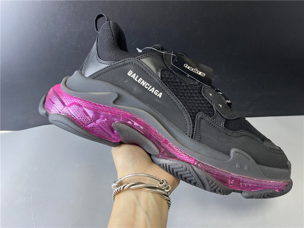 Blncig Triple S Clear Sole Black/Pink Neon