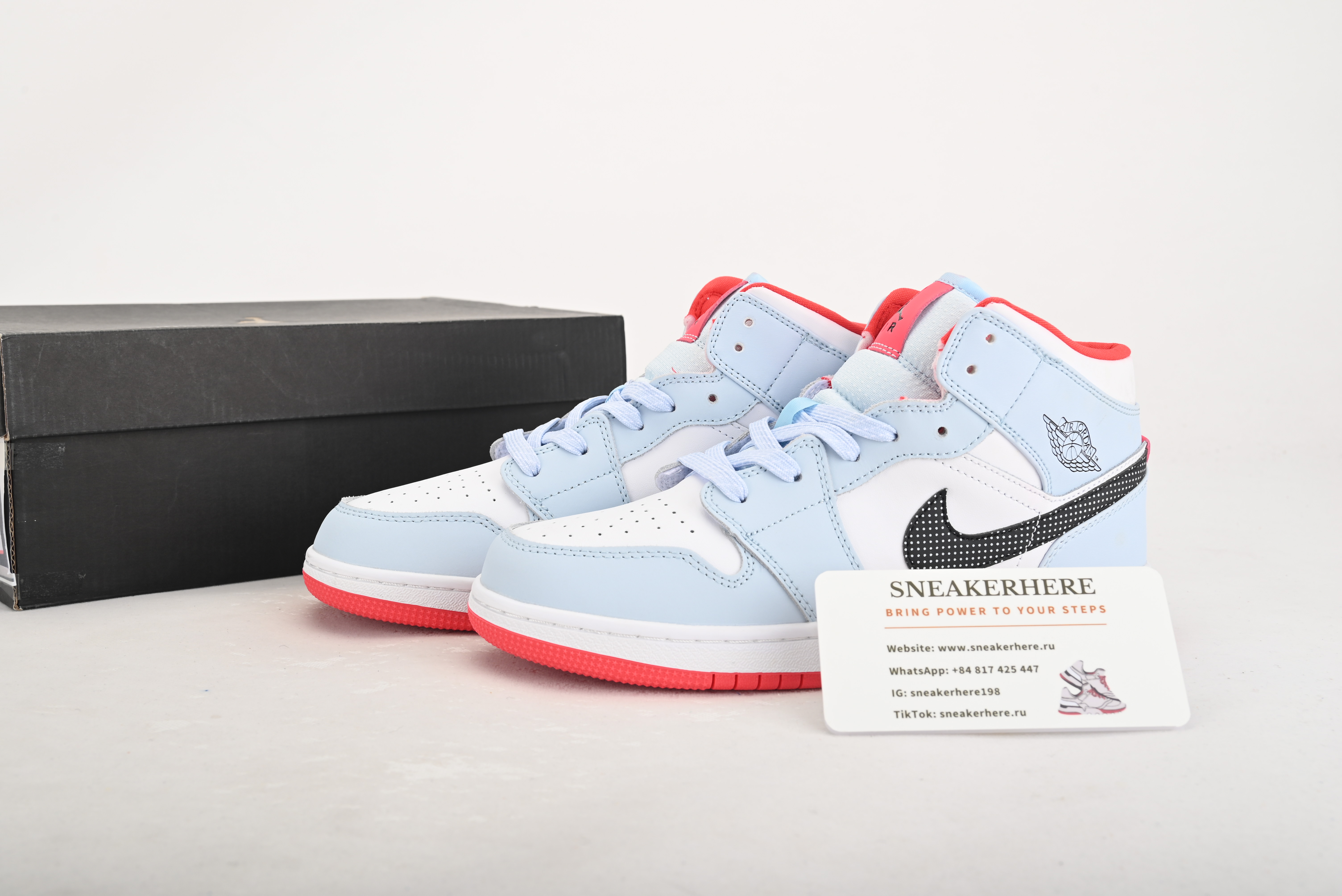 Air Jordan 1 Mid Half Blue Polka Dot Swoosh  555112-400