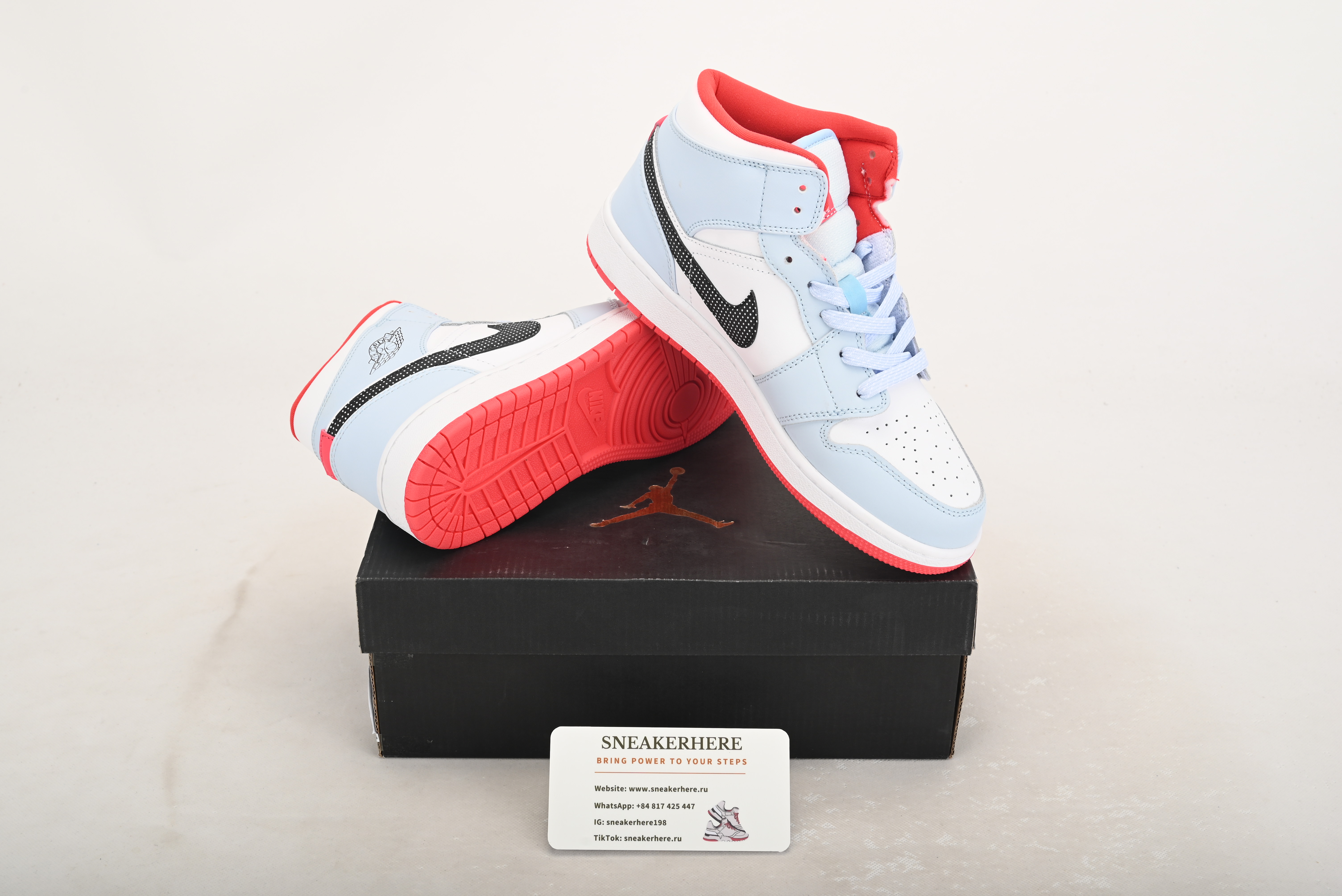 Air Jordan 1 Mid Half Blue Polka Dot Swoosh  555112-400