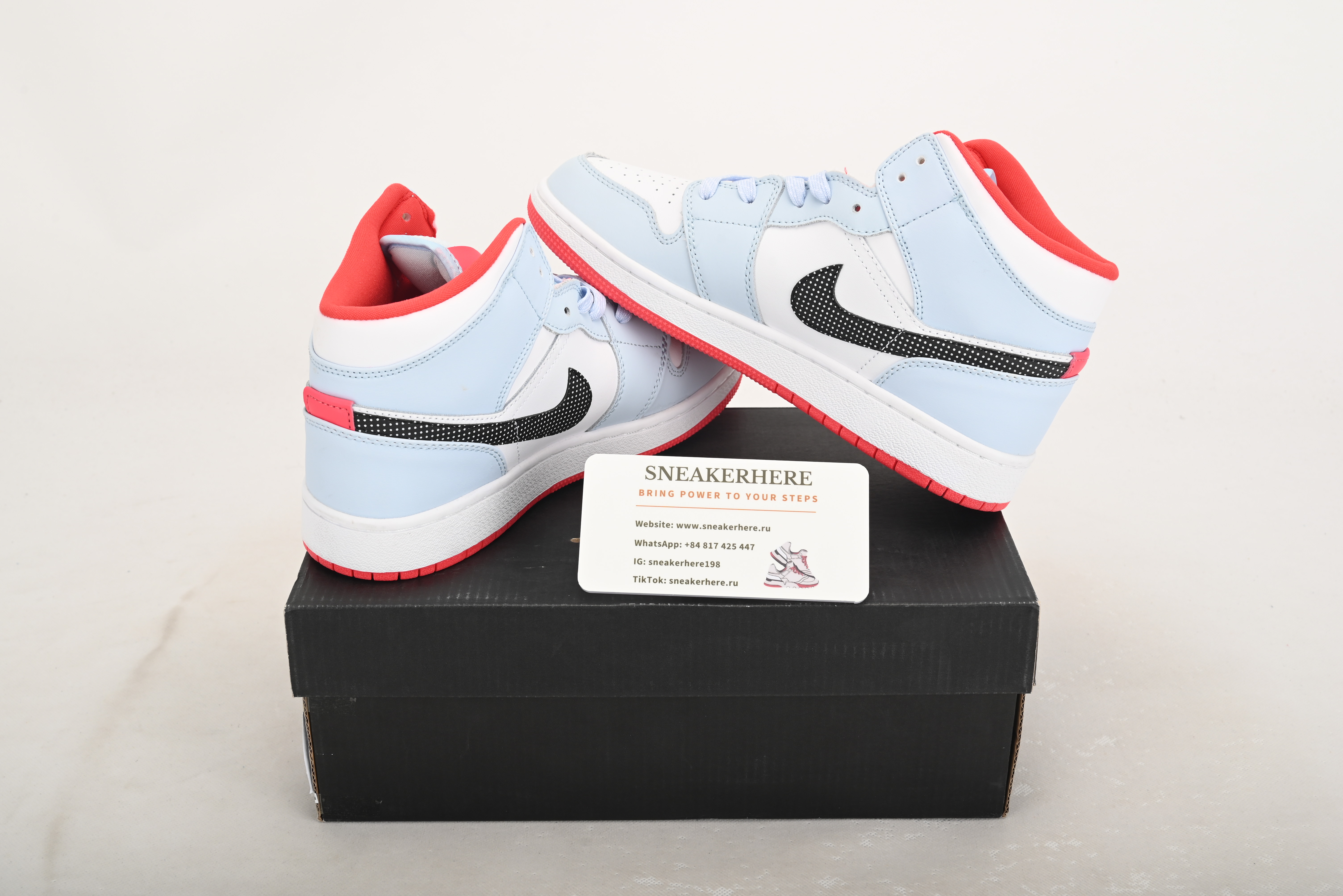 Air Jordan 1 Mid Half Blue Polka Dot Swoosh  555112-400