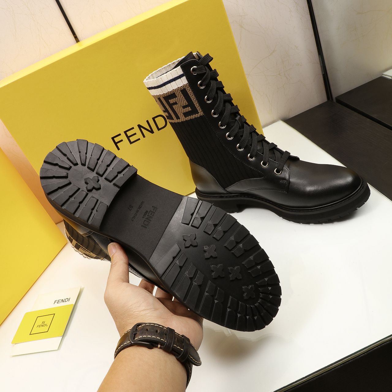 Fnddi Leather Combat Boots