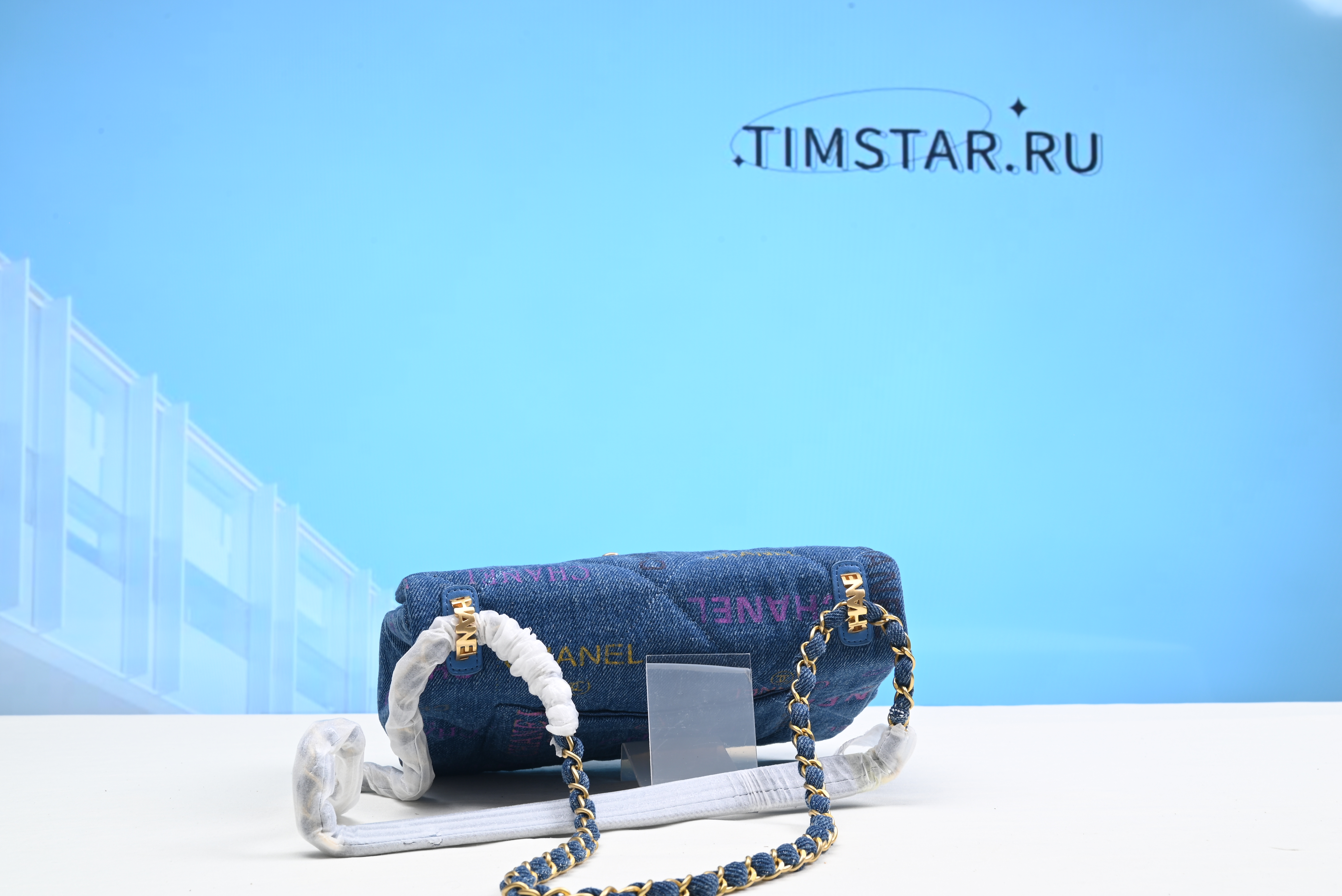 Channe1 Denim Flap Bag Blue