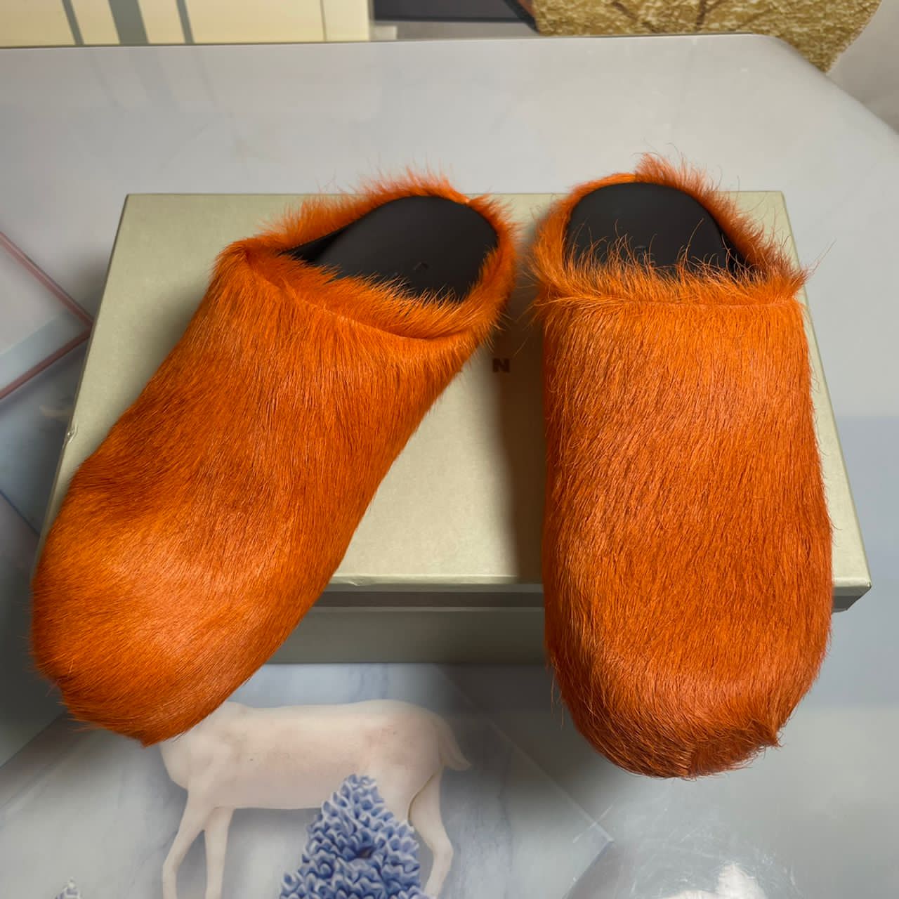 marnii fur slippers orange