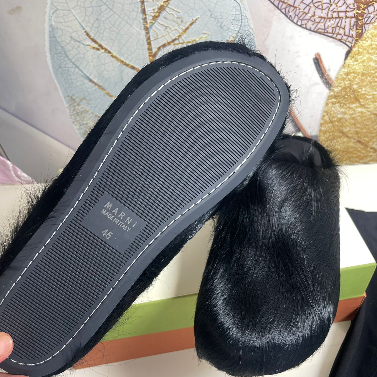 marnii fur slippers black