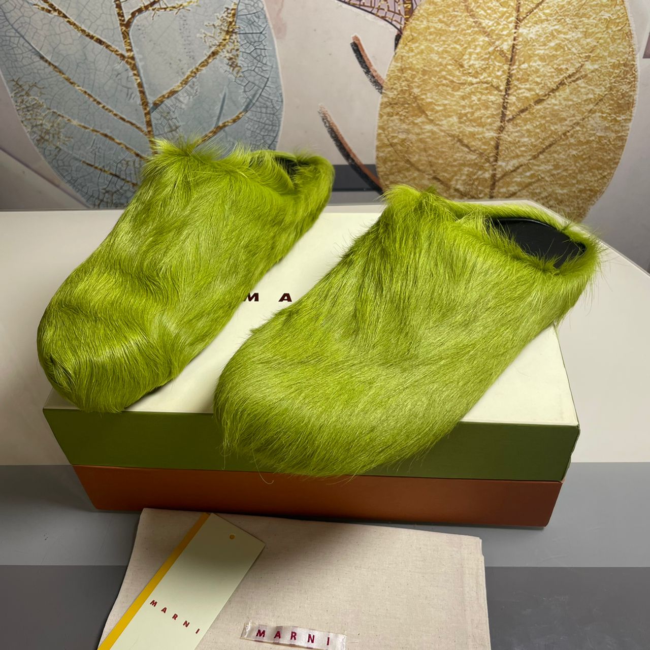 marnii fur slippers green