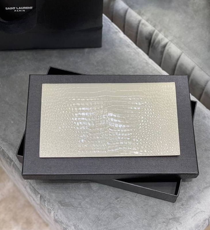 YSll  Uptown Pouch In Crocodile Embossed Shiny Leather White - 27×16×2cm