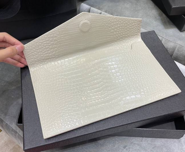 YSll  Uptown Pouch In Crocodile Embossed Shiny Leather White - 27×16×2cm