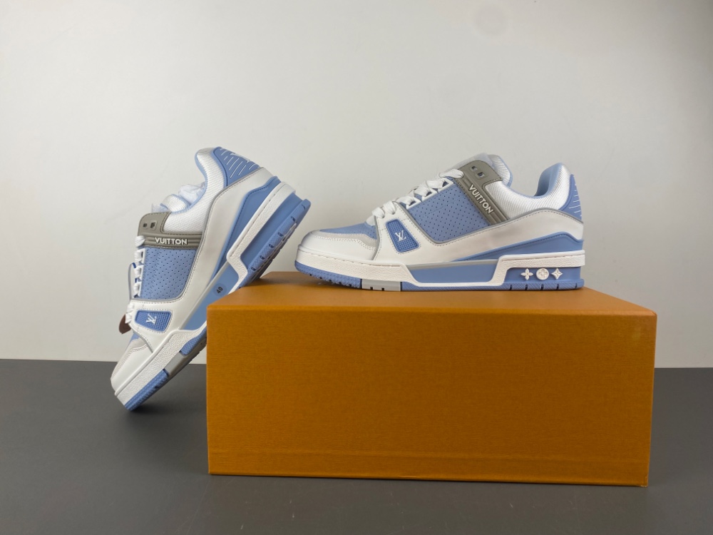 Louis Vuitton LV trainer white blue