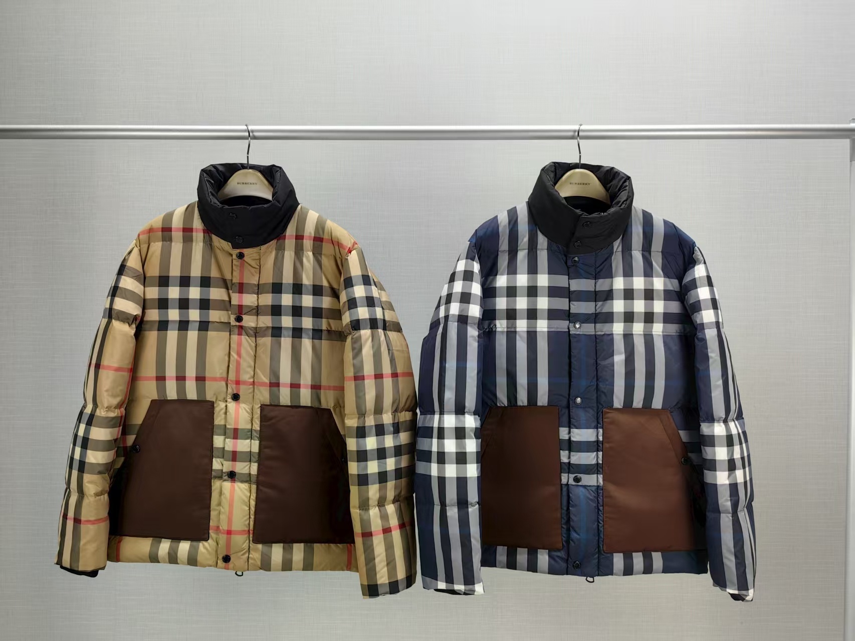burberry Classic check contrast color large pocket down jacket
