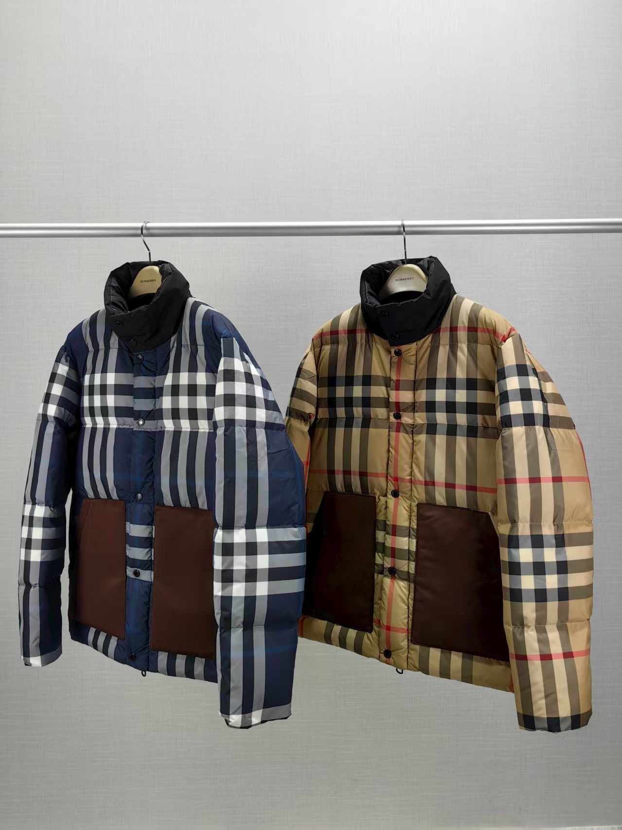 burberry Classic check contrast color large pocket down jacket